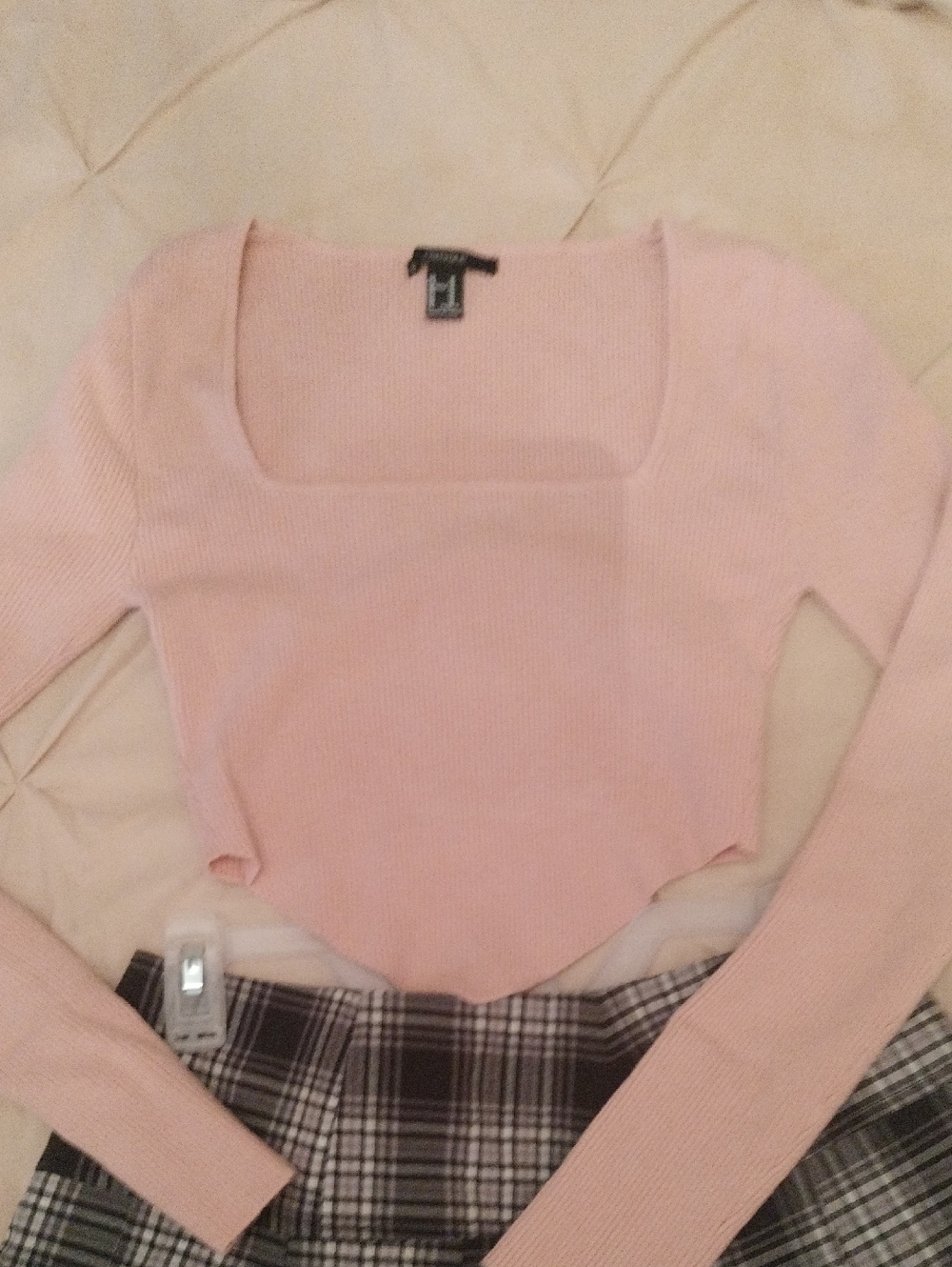Forever 21 Light Pink Ribbed Scoop Neck Crop Sweater